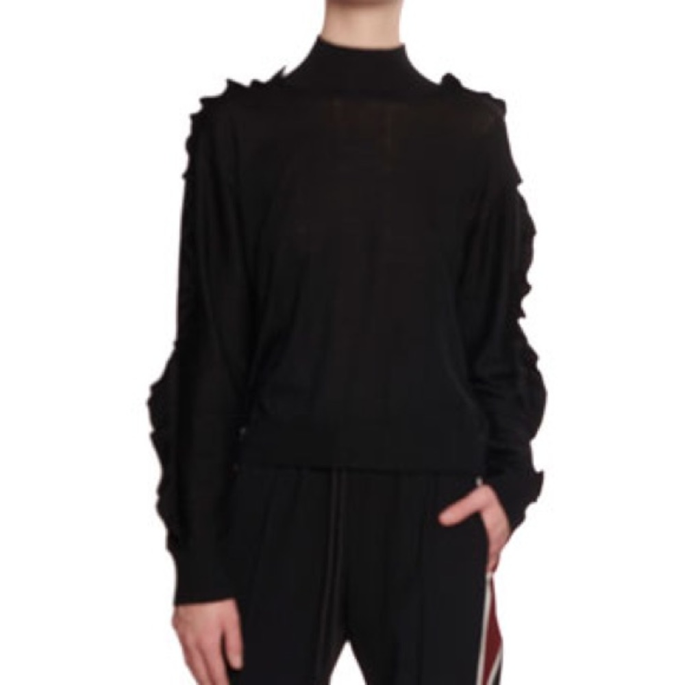 KENZO black ruffle turtleneck, silk wool blend, size small